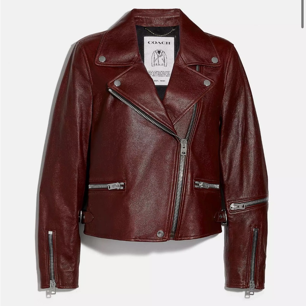 NWT Coach Oxbood Red Moto Biker Leather Jacket US 4